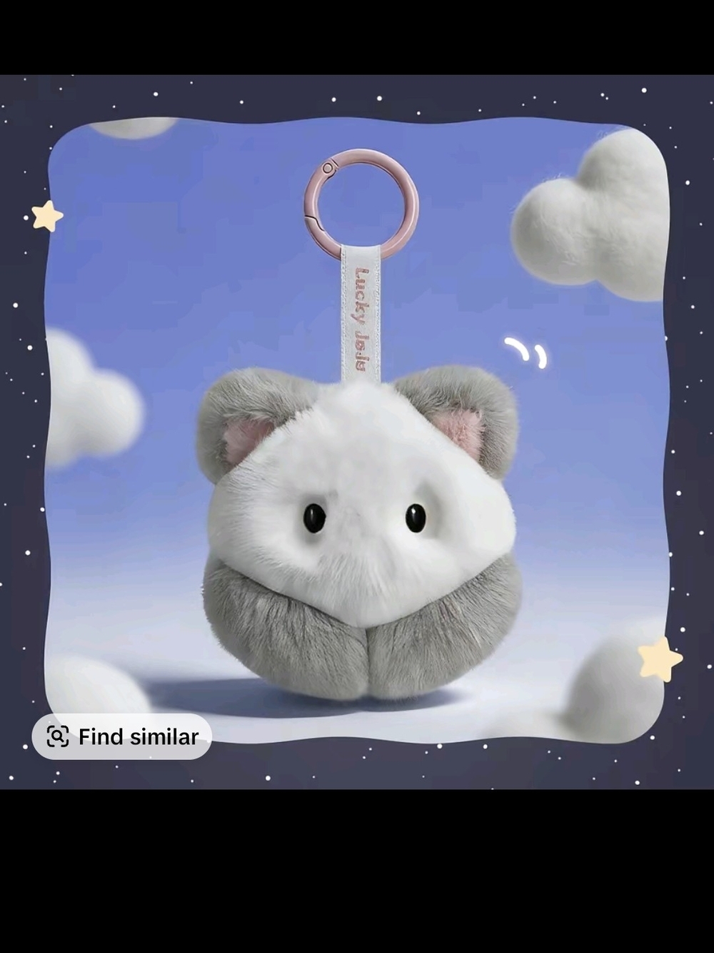 Lucky Jojo Plush Grey & White Hamster Keychain That Connects To Phone Nwt